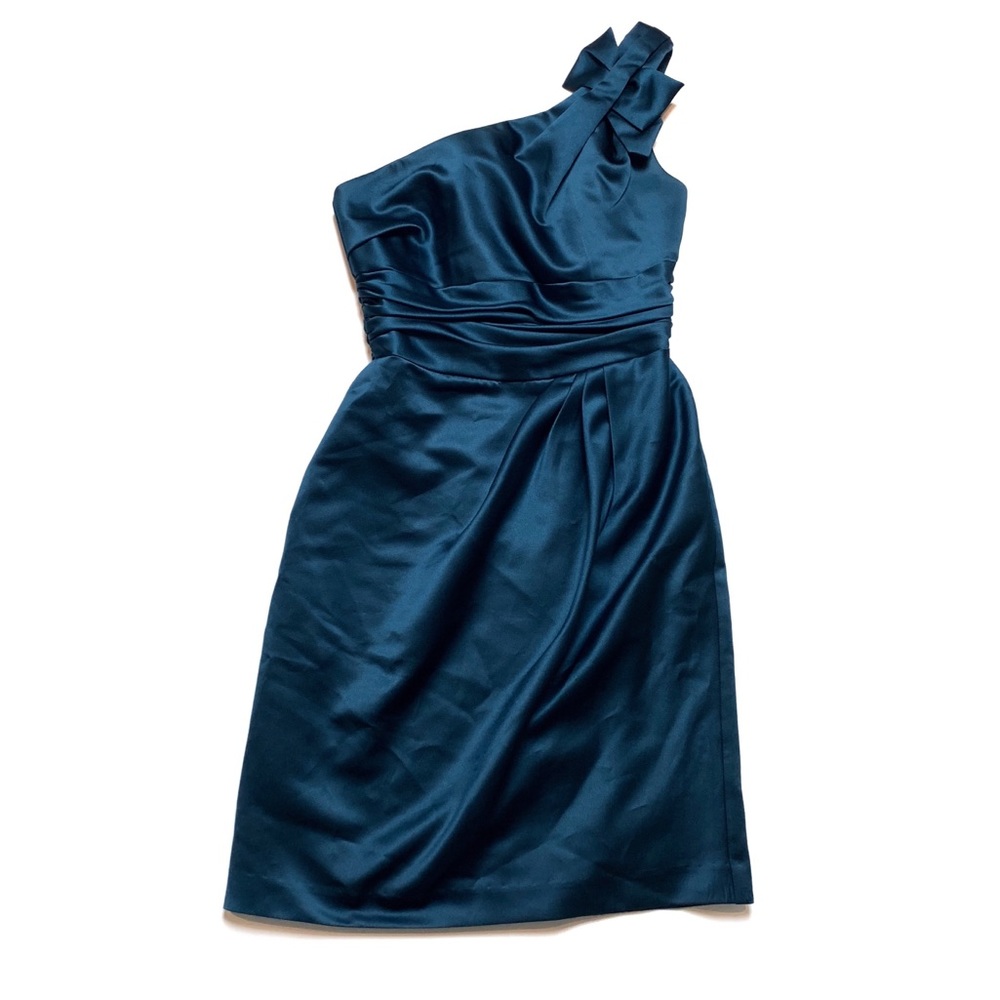 David’s Bridal Blue One Shoulder Bow Dress